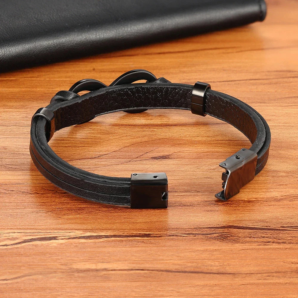 Black Leather Infinity Bracelet