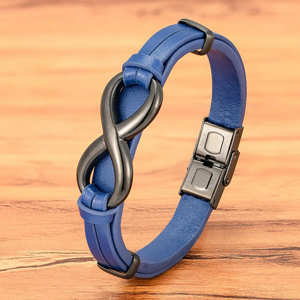 Blue Leather Infinity Bracelet