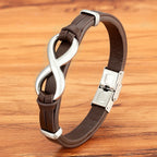 Brown and Silver Leather Infinity Bracelet