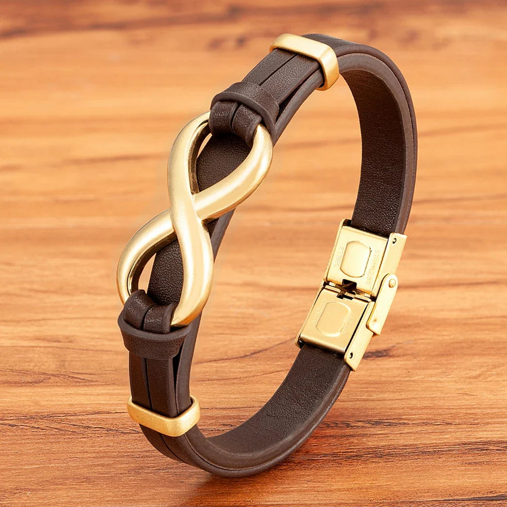 Brown and Gold Leather Infinity Bracelet