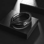 Black Leather Infinity Bracelet with Black and Silver