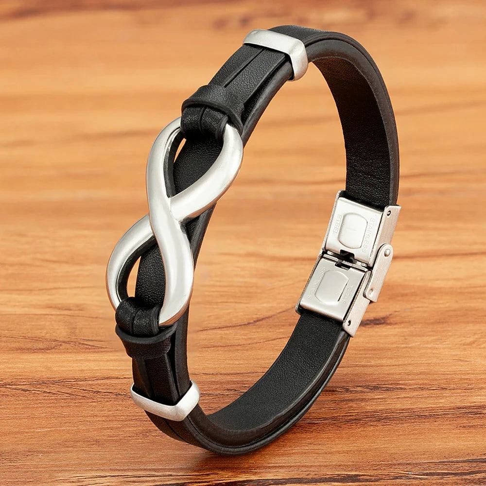 Black and Silver Leather Infinity Bracelet
