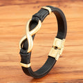 Black and Gold Leather Infinity Bracelet