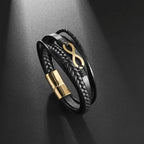 Black Leather Infinity Bracelet with Gold