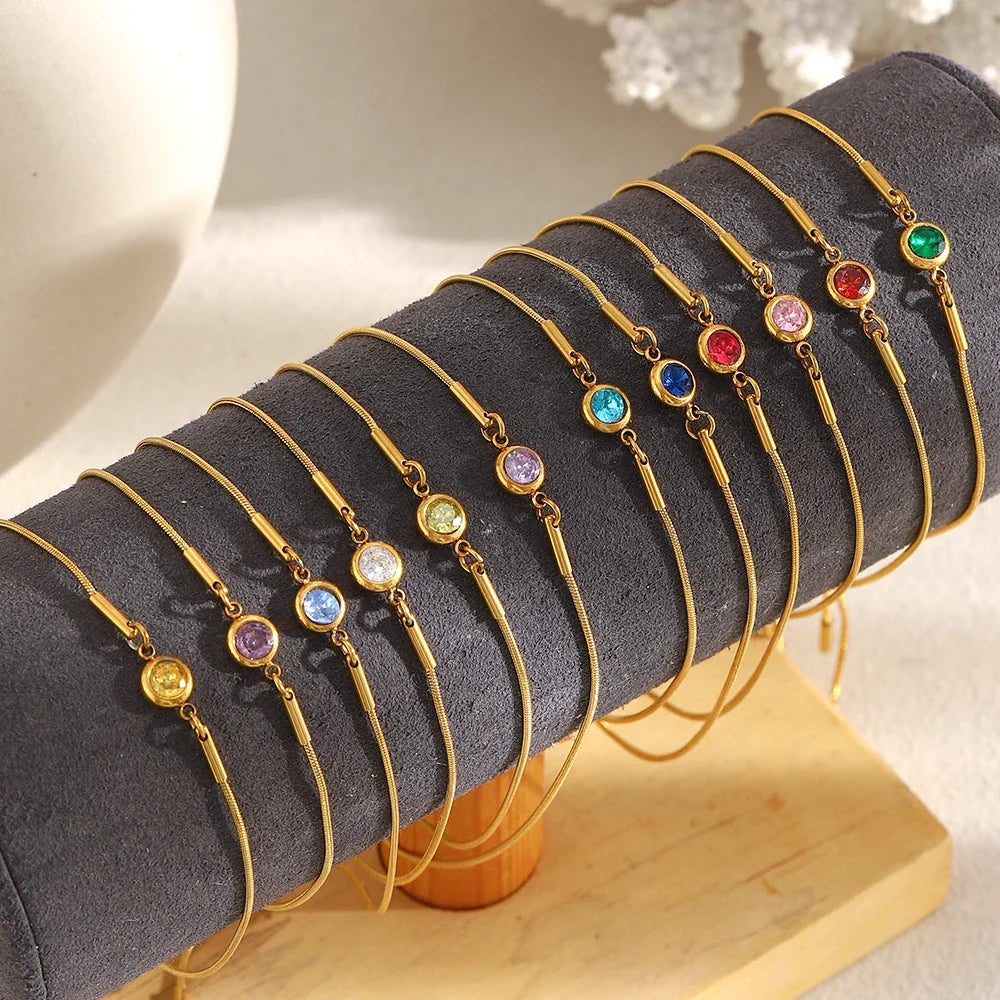 Birthstone bangle bracelet with colored stone