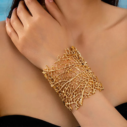 Wide Coral Bracelet for Women Gold