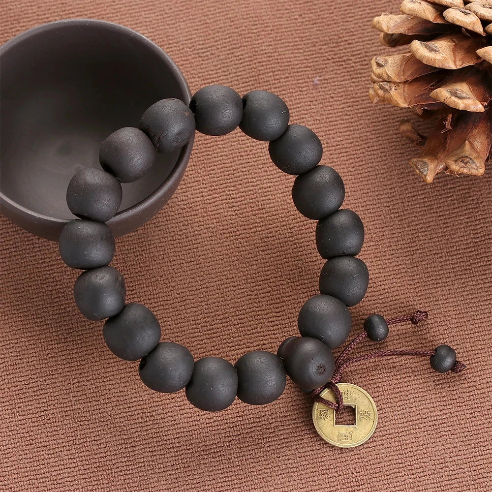 Buddhist ID Bracelet in Black Stones