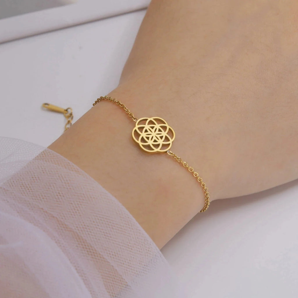 Women's Sacred Geometry Mandala Bracelet Gold