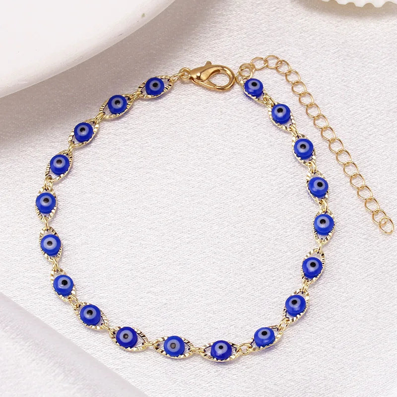 Bracelet Mauvais Oeil Bleu Style Bohème or