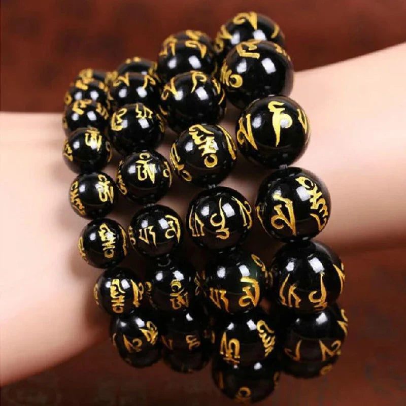 Black Buddhist Amulet Curb Chain Bracelet