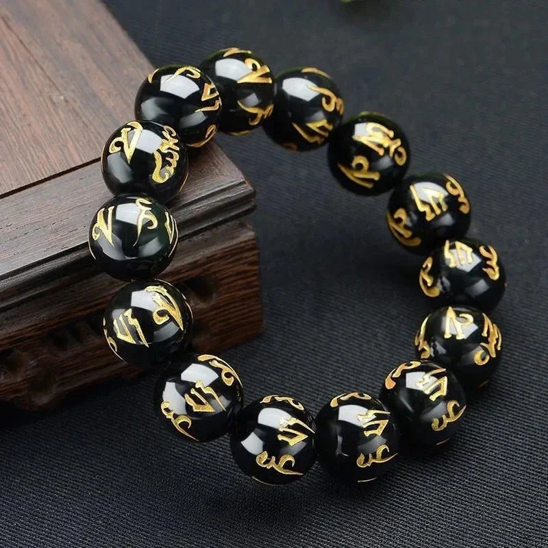 Black Buddhist Amulet Curb Chain Bracelet
