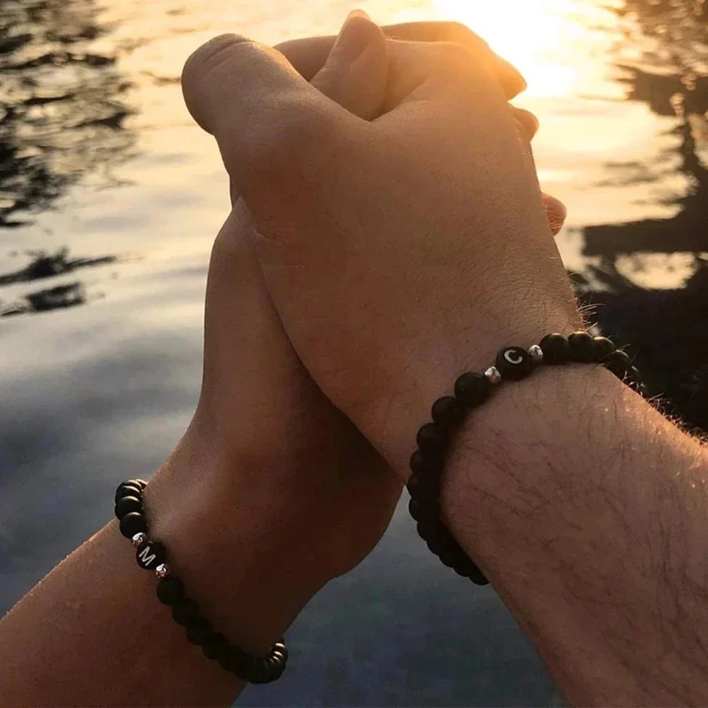 Black initial letter bracelet