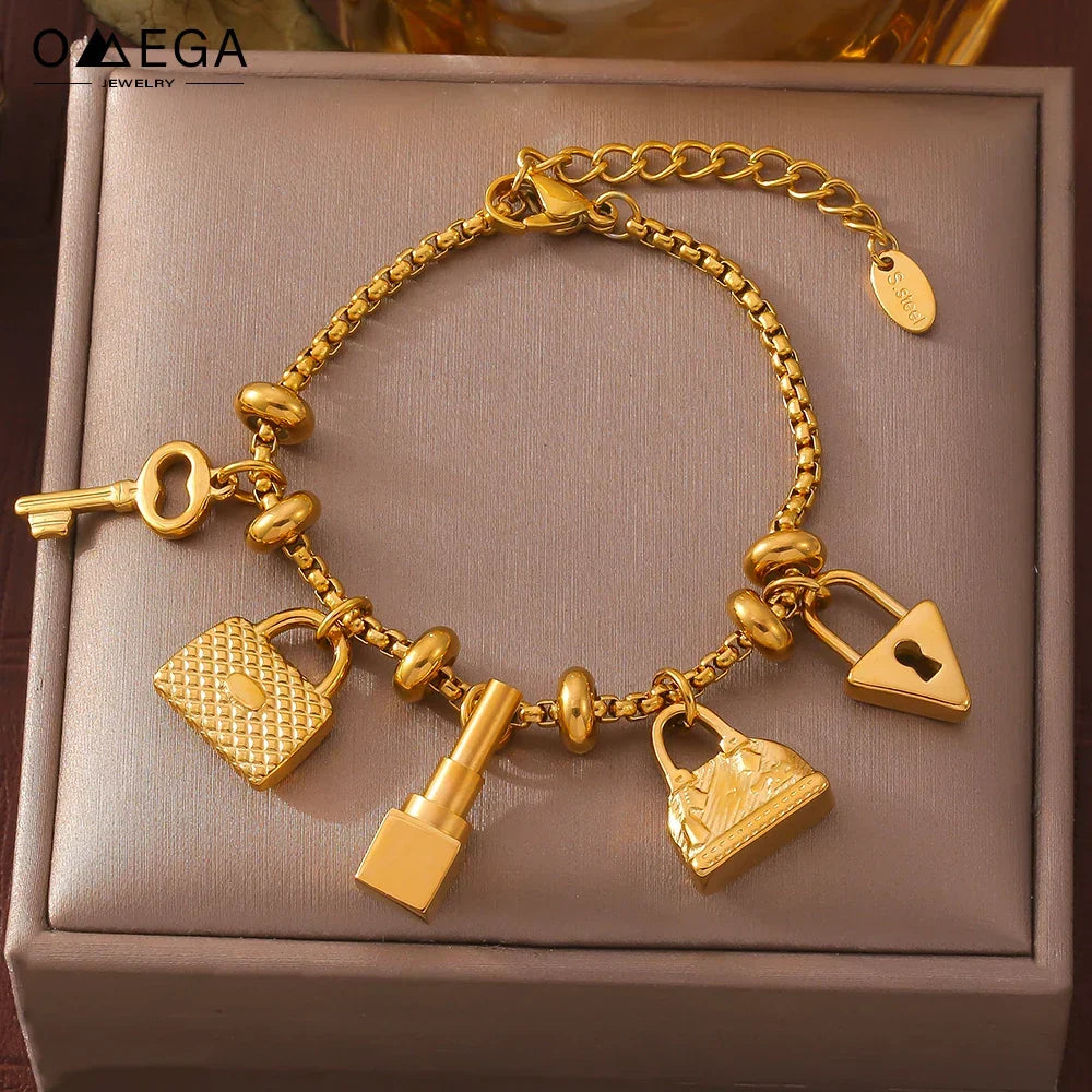 Women's bracelet with keys and padlock