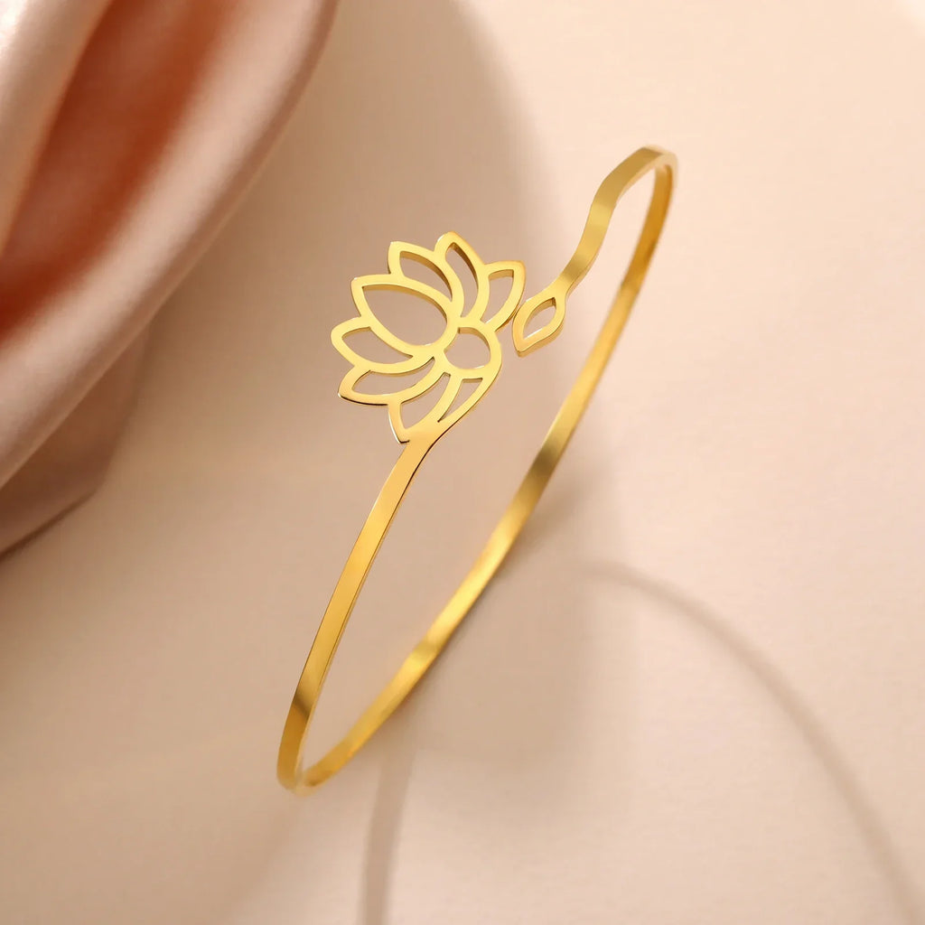 Women's Lotus Flower Gold Bangle Bracelet