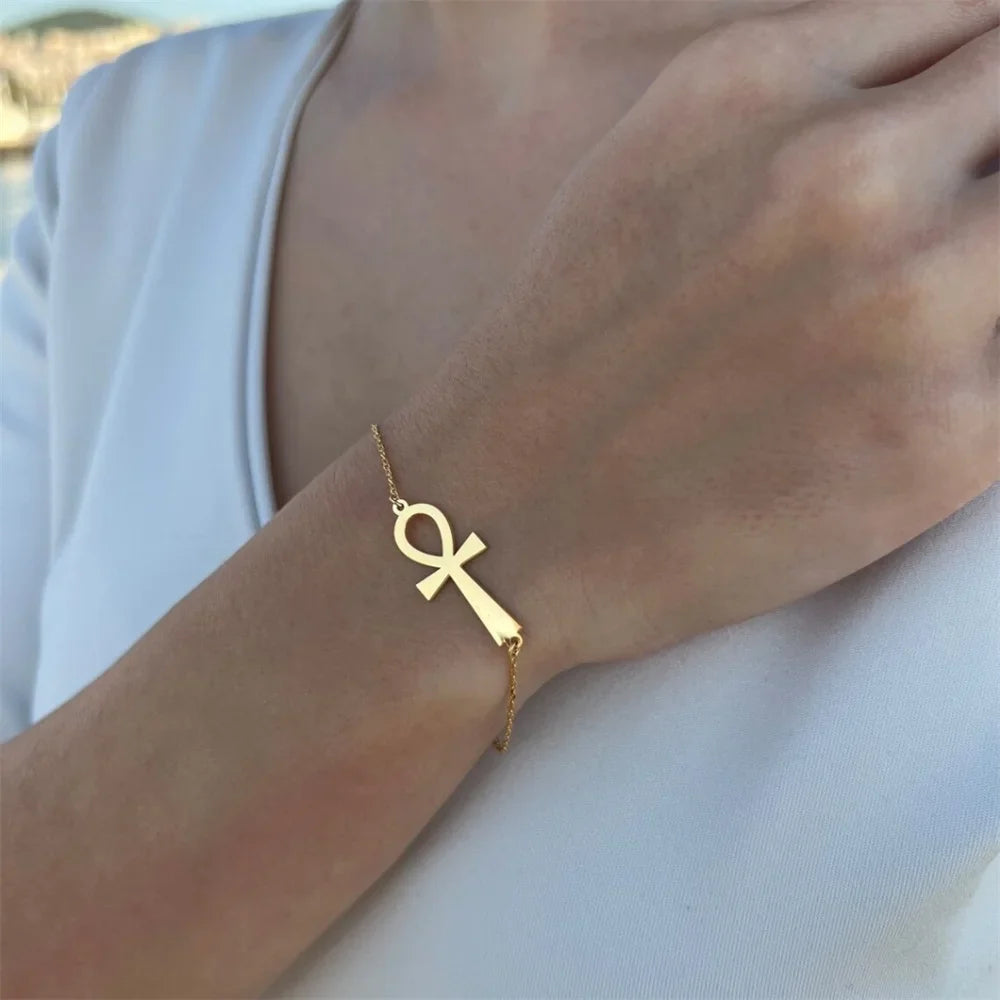 Pulsera Estilo Egipcio Cruz de Ankh Oro