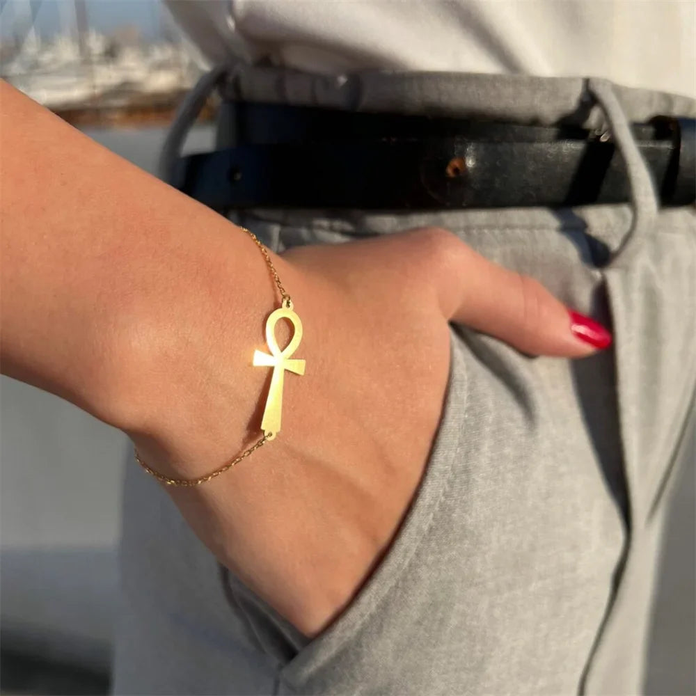 Pulsera Estilo Egipcio Cruz de Ankh Oro