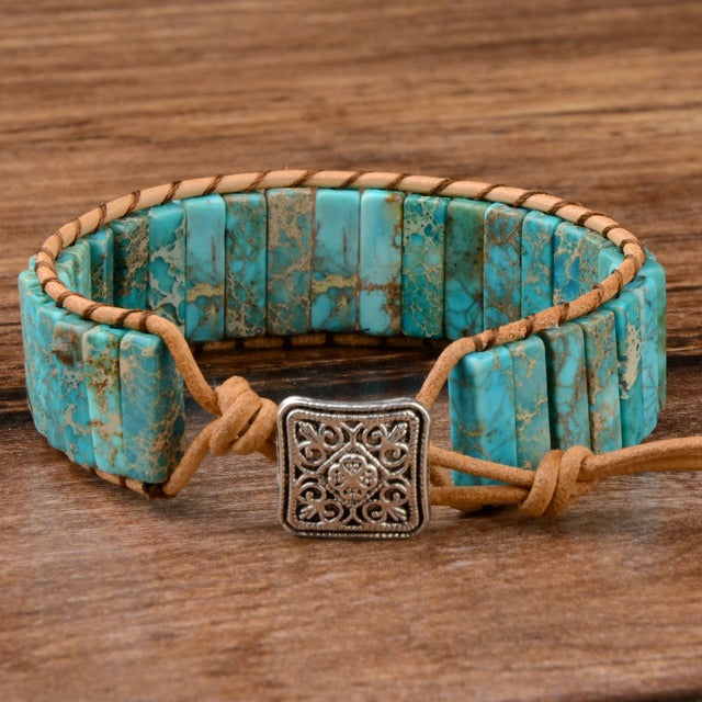 Tibetan Protection Bracelet in Natural Cyan Stone
