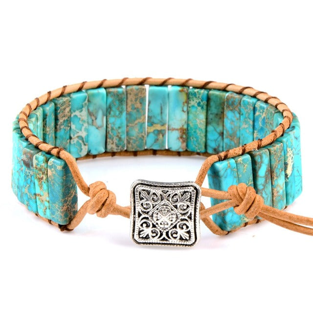 Tibetan Protection Bracelet in Natural Cyan Stone
