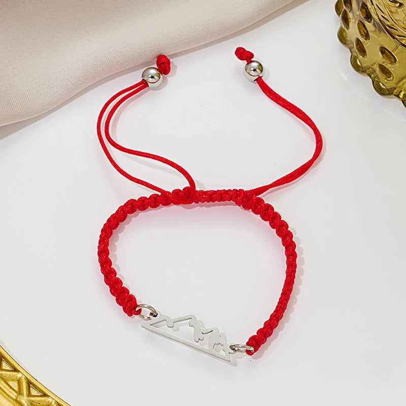 Braided Bracelet with Red and Silver Mountain Pendant