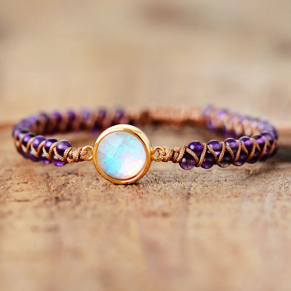 Pulsera Trenzada con Piedras Naturales para Mujer amatista