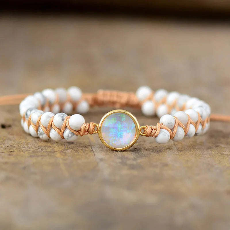 Bracelet Tressé Pierres Naturelles pour Femme Howlite