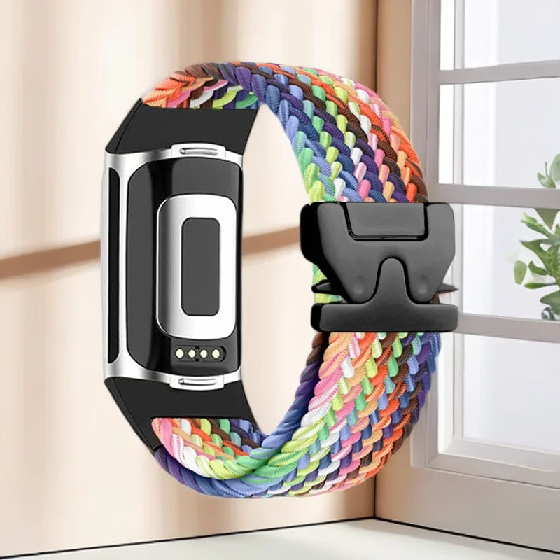 Bracelet tressé pour montre Fitbit Charge 5, Charge 6 arc en ciel
