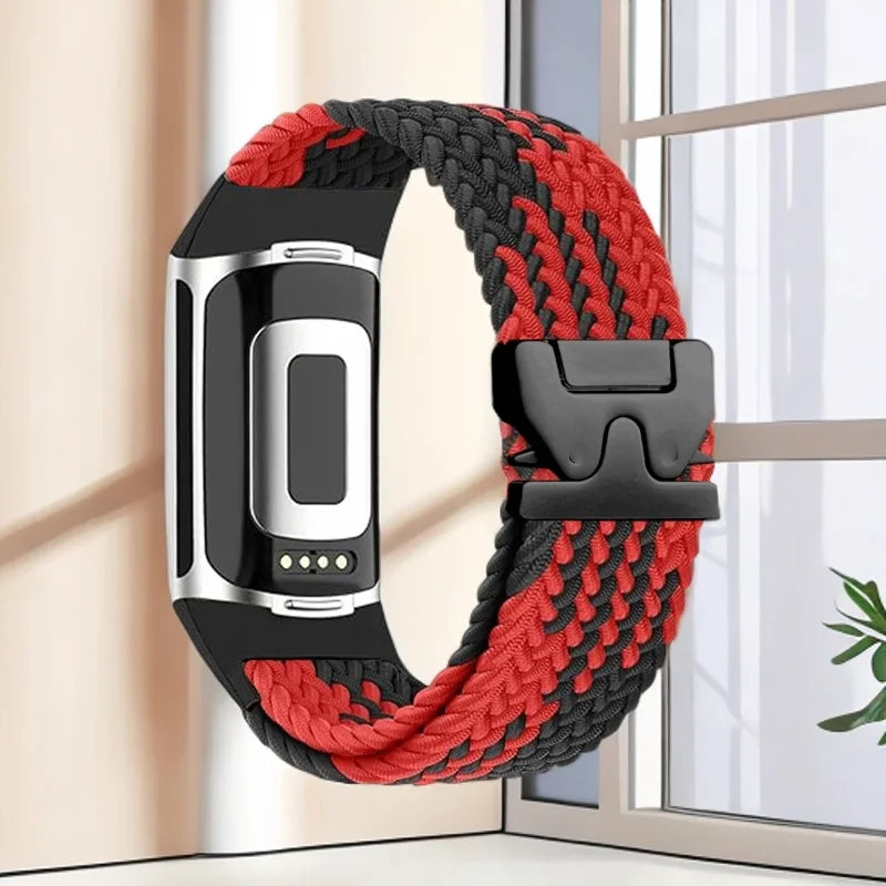 Bracelet tressé pour montre Fitbit Charge 5, Charge 6 rouge noir
