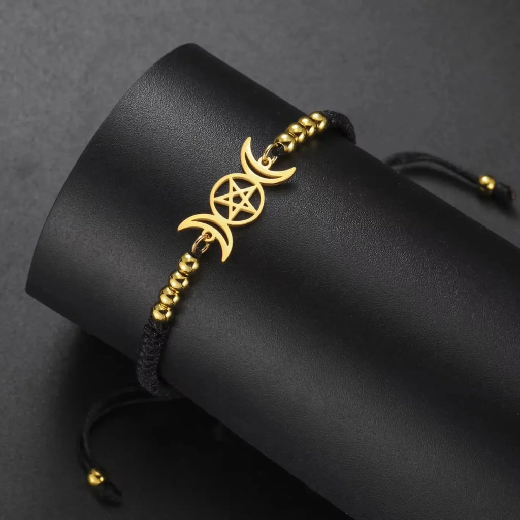 Triple Moon Braided Bracelet Witchcraft Black Wiccan Chain