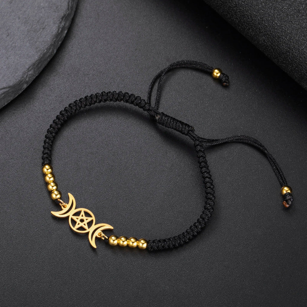 Triple Moon Braided Bracelet Witchcraft Black Wiccan Chain