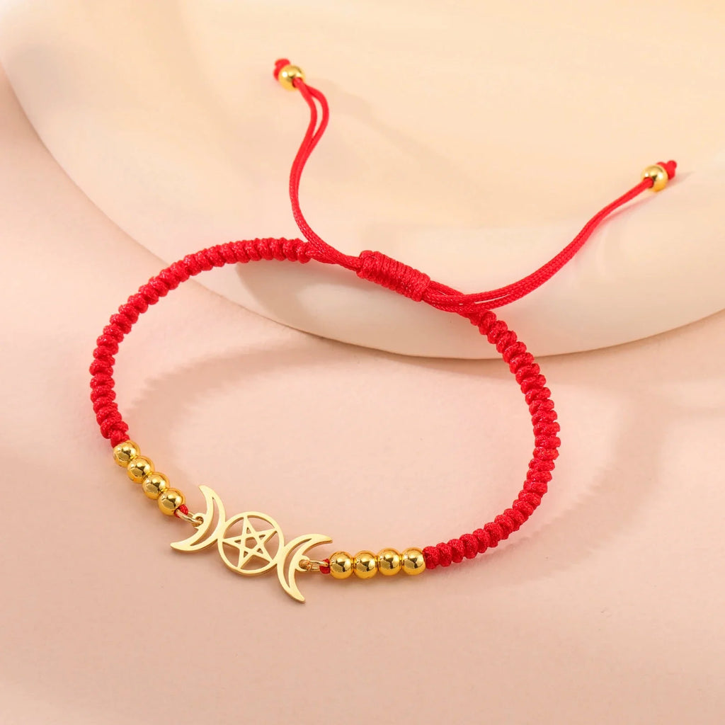 Triple Moon Braided Bracelet Witchcraft Red Wiccan Chain