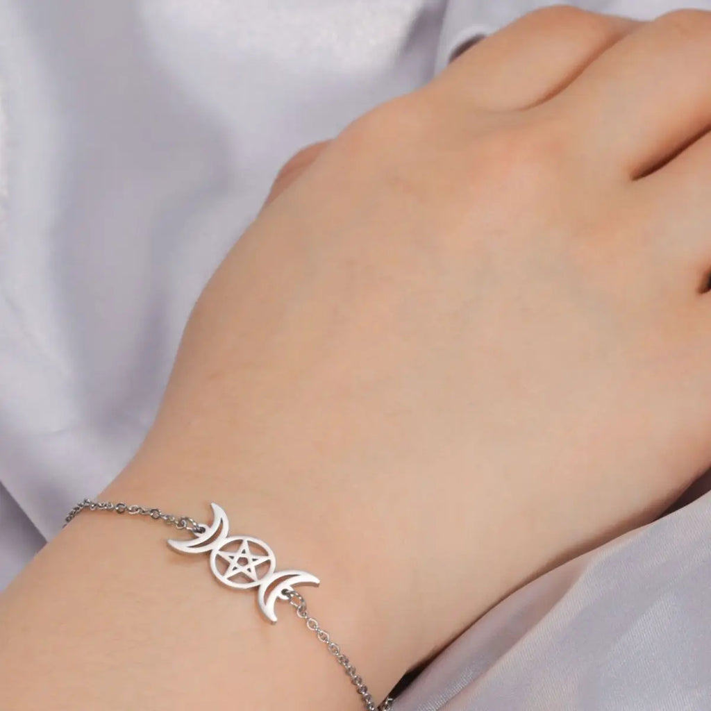 Pulsera Triple Luna Brujería Pulsera Wicca plata