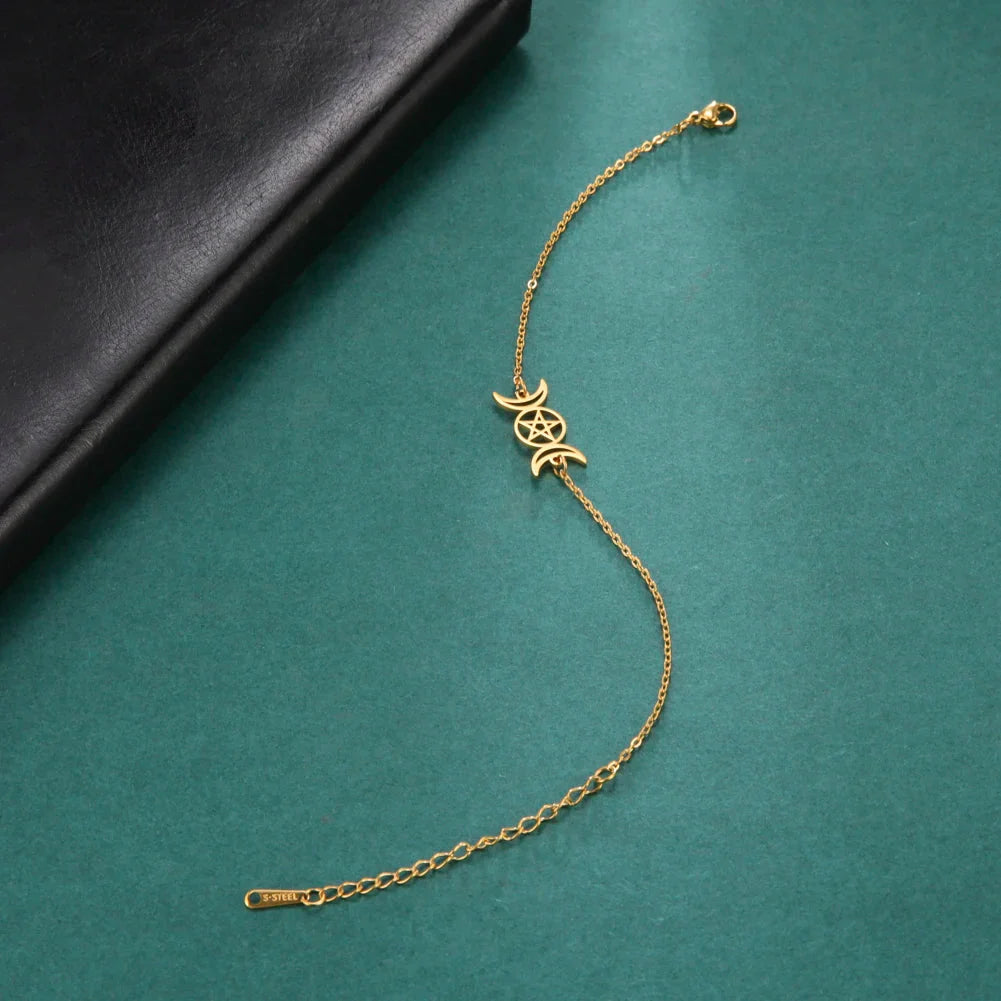 Pulsera Triple Luna Brujería Pulsera Wicca oro