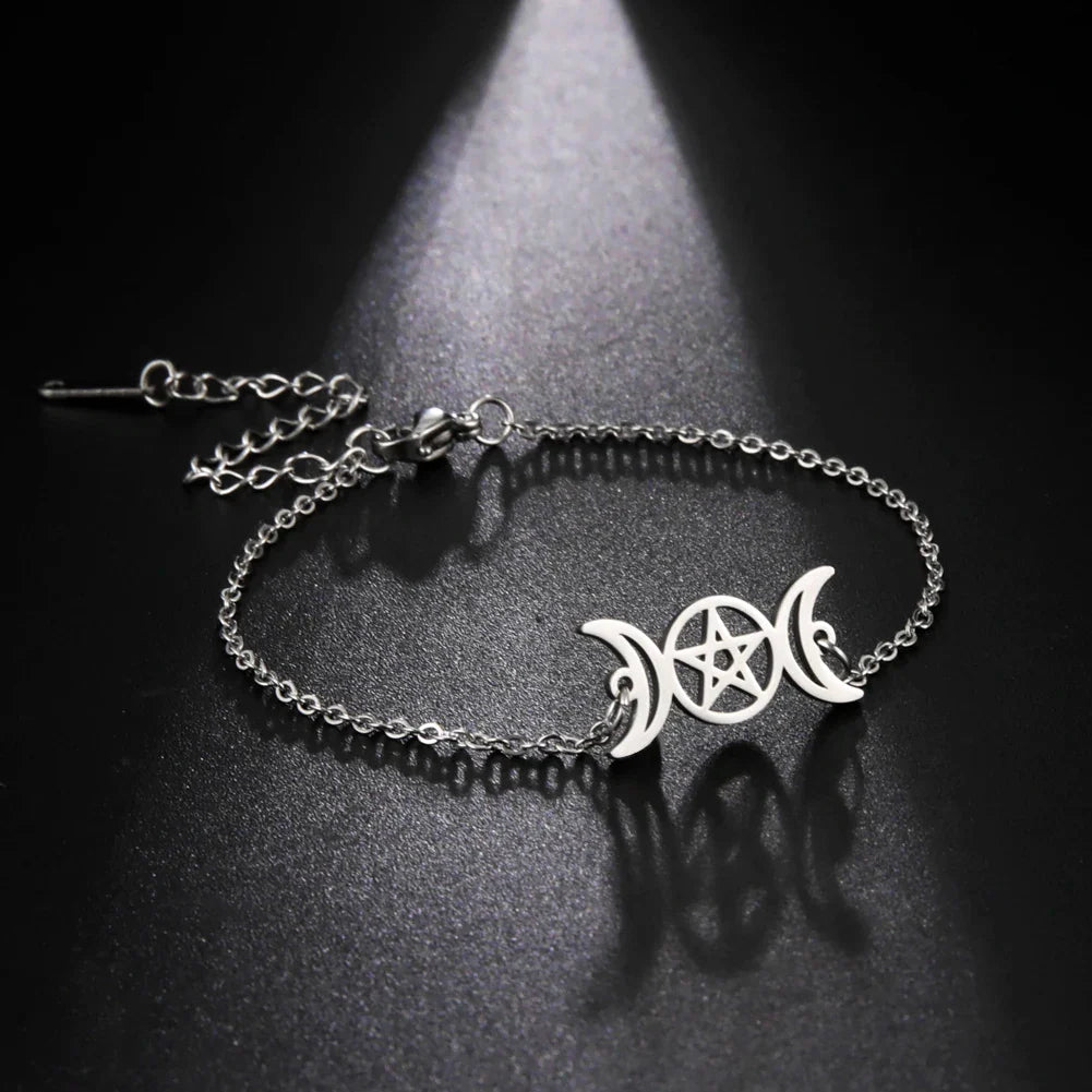 Pulsera Triple Luna Brujería Pulsera Wicca plata