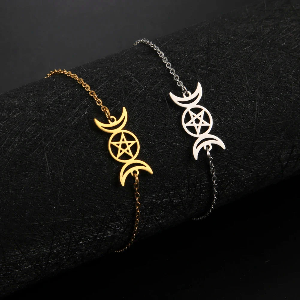 Pulsera Triple Luna Brujería Pulsera Wicca oro