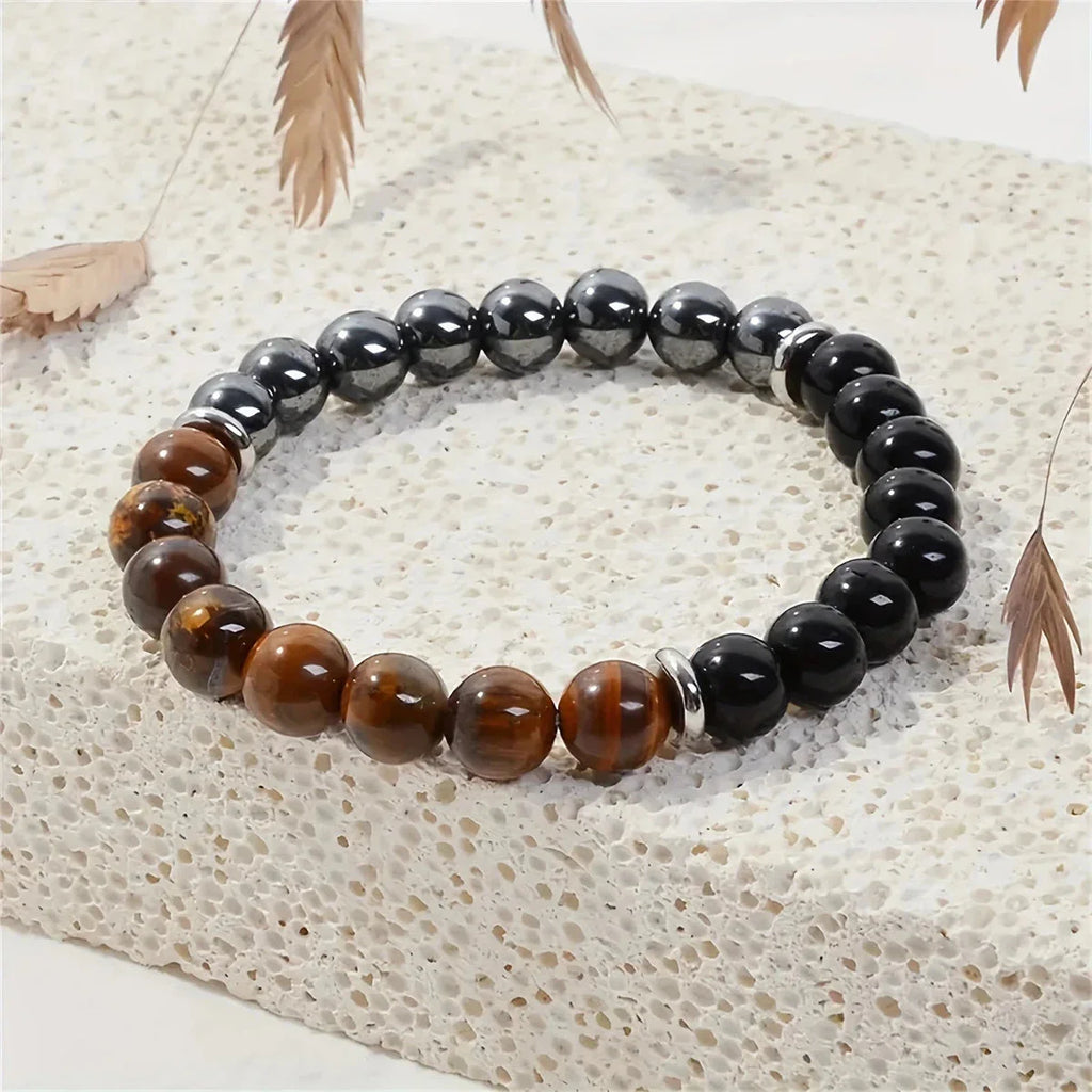 Bracelet Triple Protection Oeil de Tigre Tourmaline et Hématite