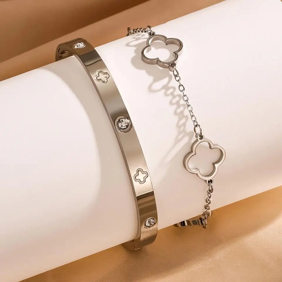 Lot de 2 Bracelets avec Trèfles à 4 Feuilles argent