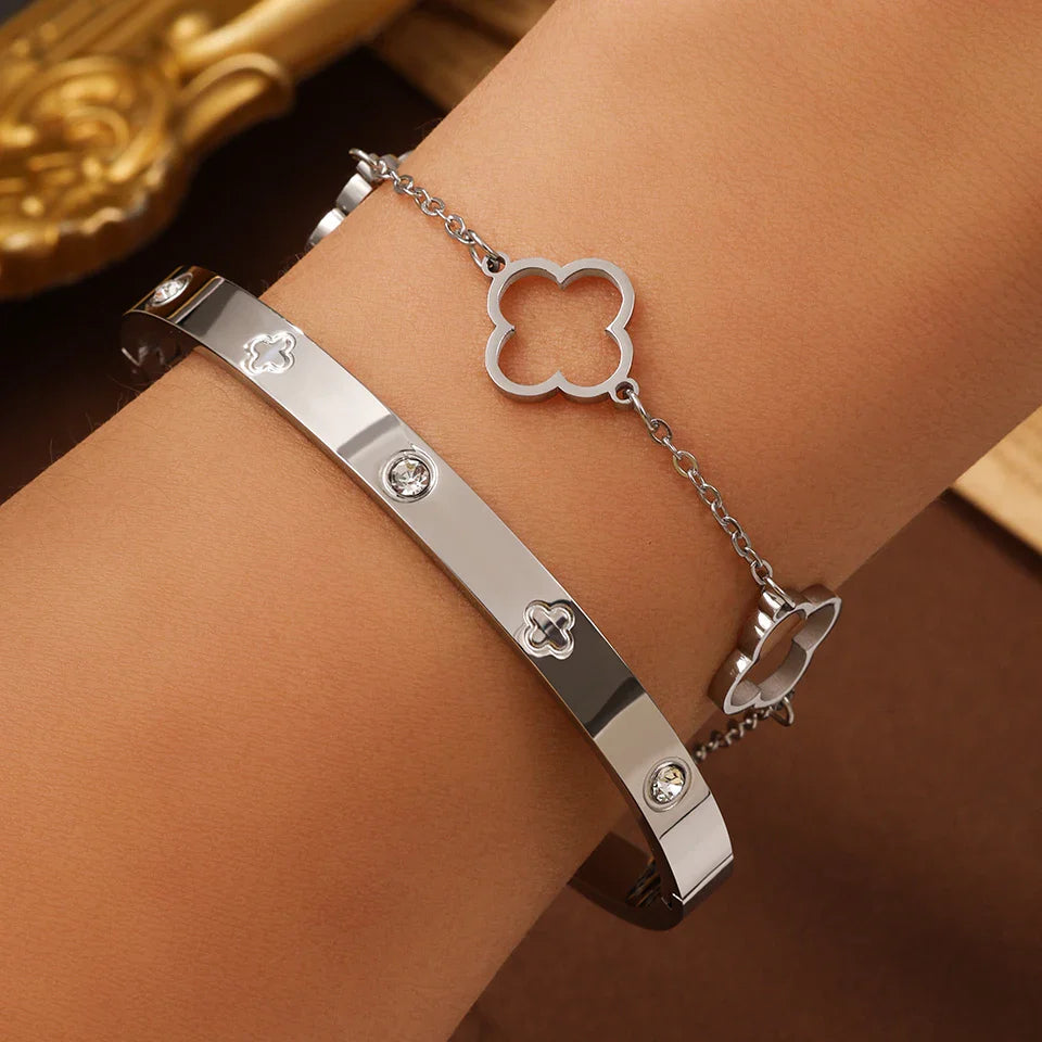 Lot de 2 Bracelets avec Trèfles à 4 Feuilles argent