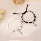 Black and White Couples Bracelets Cross Chain