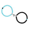 Magnetic ID Bracelets for Couples with Sky Blue and Black Beads
