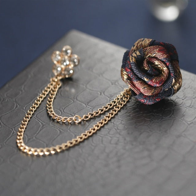 Multicolored Rose Flower Lapel Pin – Elegant Suit Brooch