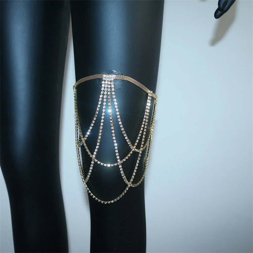 Chaîne de cuisse en strass - bijou de jambe pour femme or