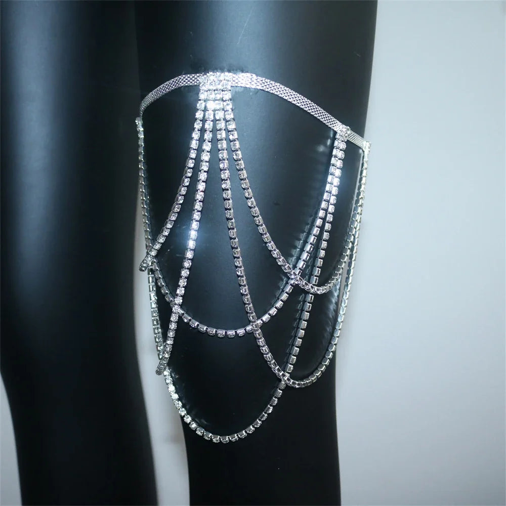 Chaîne de cuisse en strass - bijou de jambe pour femme argent