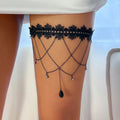 Black Thigh Chain - Body Thigh Jewelry for Women Leg