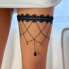 Black Thigh Chain - Body Thigh Jewelry for Women Leg