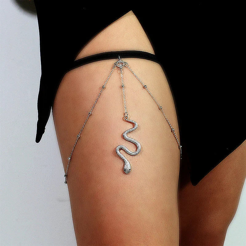 Cadena de Muslo Serpiente Pierna - Joya de Muslo Cuerpo Muslo Mujer plata