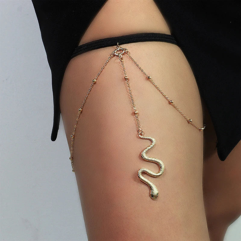 Cadena de Muslo Serpiente Pierna - Joya de Muslo Cuerpo Muslo Mujer oro