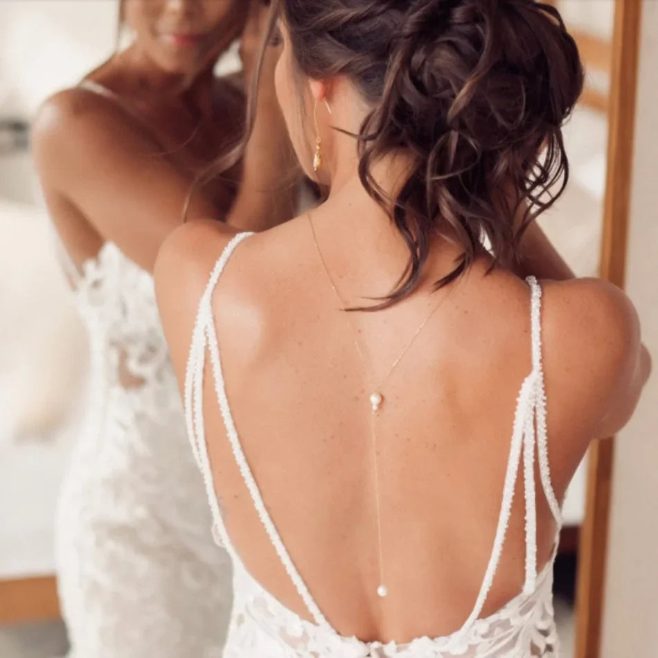 Cadena para la Espalda Collar Adorno Dorsal Mujer Perlas