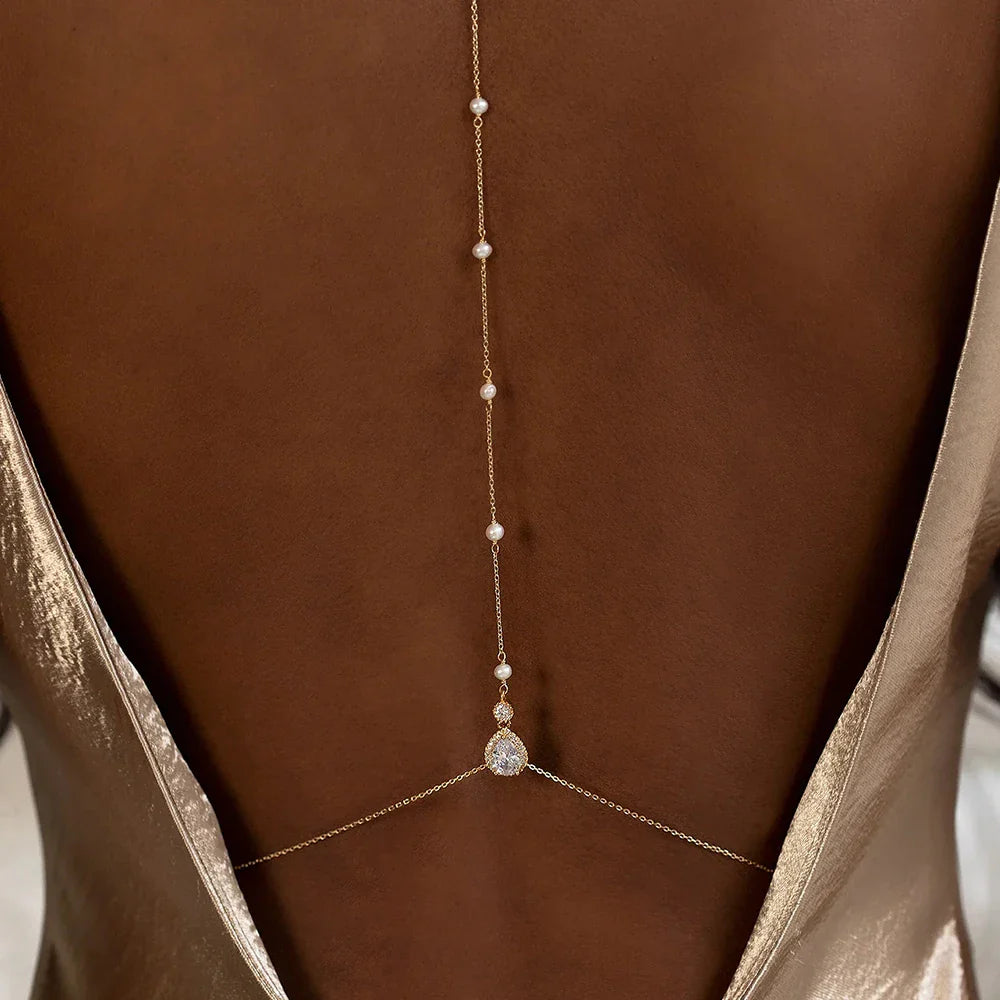 Cadena de Espalda Mujer Collar Adorno Dorsal plata