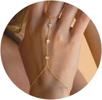 Hand and finger chain with cubic zirconia - women's hand bracelet