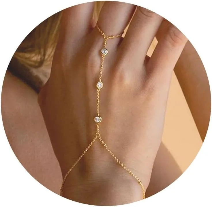 Hand and finger chain with cubic zirconia - women's hand bracelet